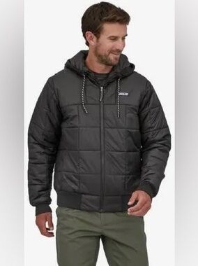 Patagonia Box Quilted Jacket in Burgundy with  hood & tan interior